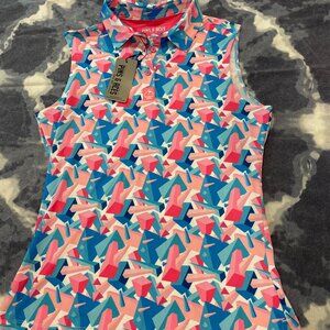 Pins & Aces Women’s Floating Geo Performance Golf Polo – Size L, NWT